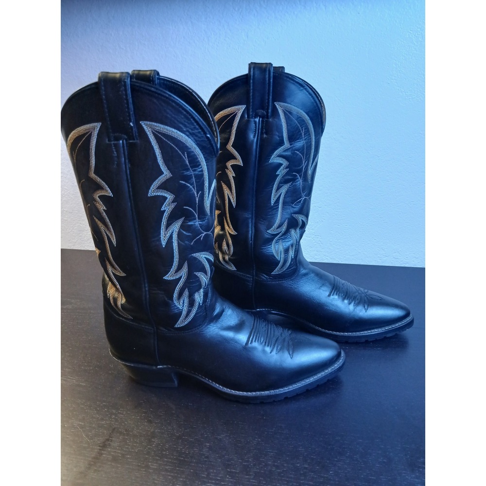 Justin 1419 Mens Black Leather Western Cowboy Boots Handcrafted USA Size 10.5 D